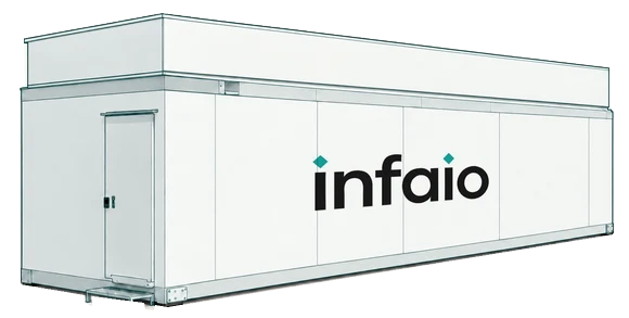 Infaio ATOM concept with centered logo, set against a conceptual nationwide grid map